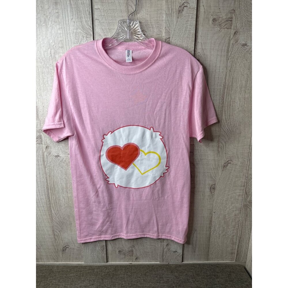 Jerzees Pink T Shirt Double Heart Design Adult S Short Sleeves Love Sweetheart